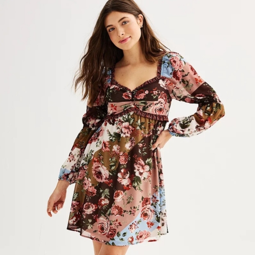 SO Floral Midi Dress - Brown, Pink, Blue